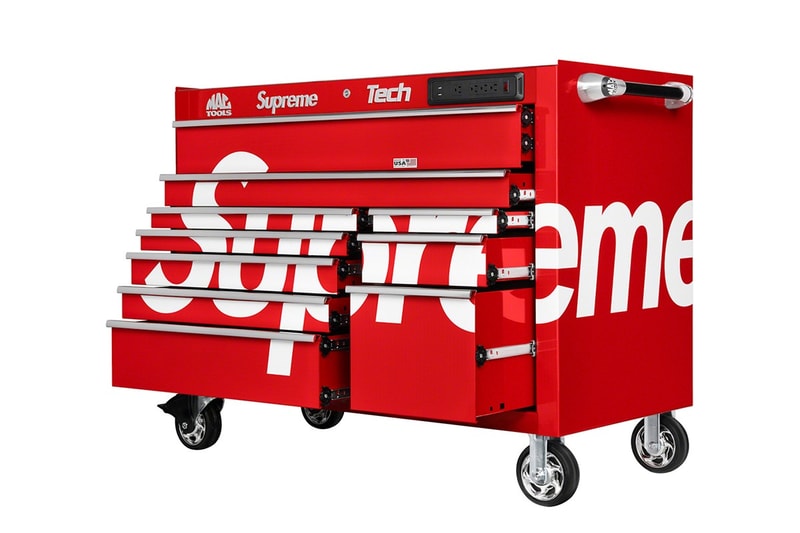 Supreme x Mac Tools Workstation Release Date & Price Red Mechanics Workbench Red Cabinet
