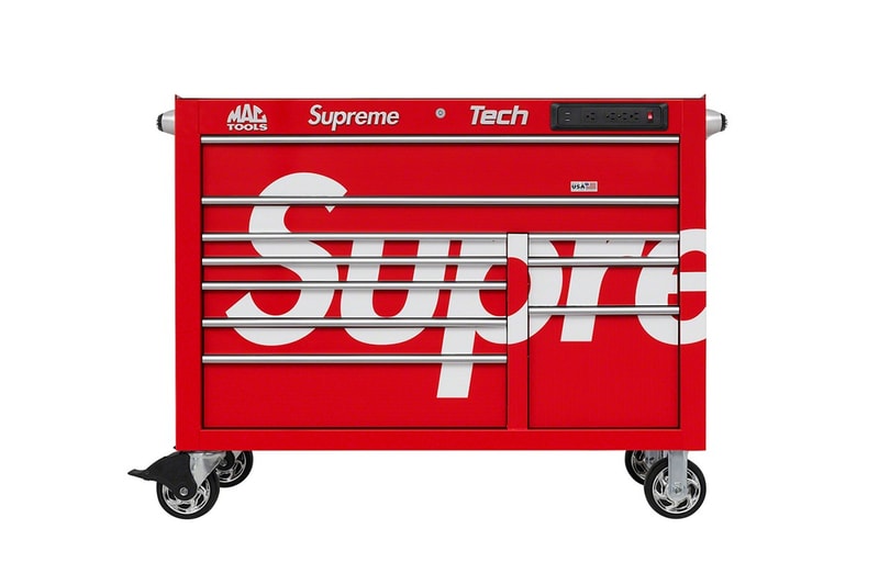 Supreme x Mac Tools Workstation Release Date & Price Red Mechanics Workbench Red Cabinet