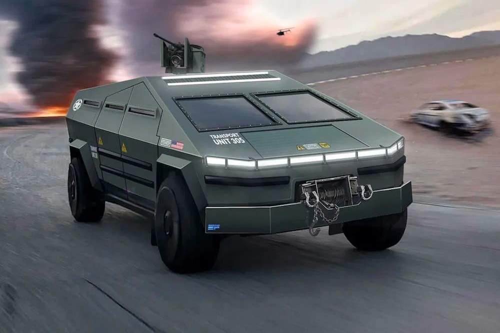 Tesla Cybertruck Electric Military Electric Future Renders Military EV Electric Vechicles post-apocalyptic elon Musk 
