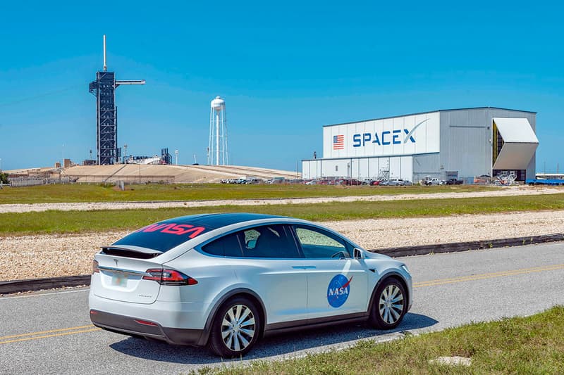 Tesla Model X SUV NASA Outfitted Edition electric car spacex dragon demo 2 falcon 9 launch astronauts Bob Behnken Doug Hurley International Space Station meatball identifier