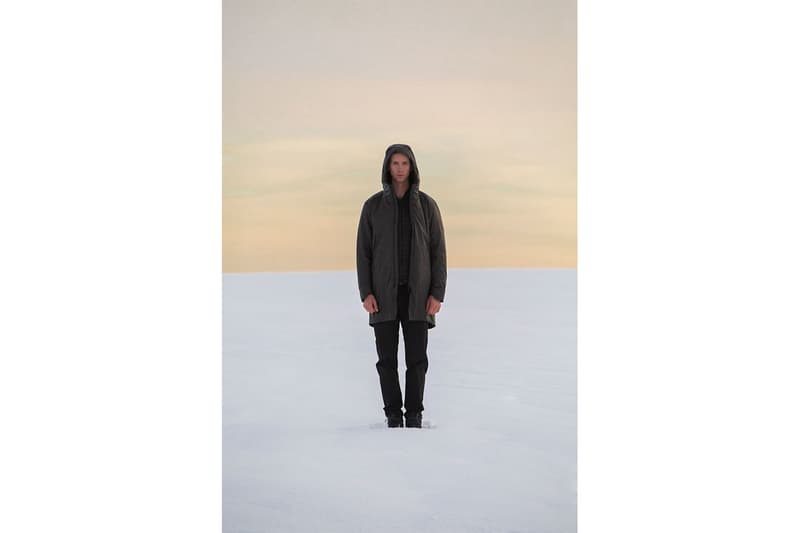 Veilance Fall Winter 2020 Lookbook Ben Zank British Columbia Woods Glacier Snow Ice Forrst Arc’teryx outerwear GORE-TEX Mionn IS Capsule  Coreloft-S Monitor IS SL jackets coats 