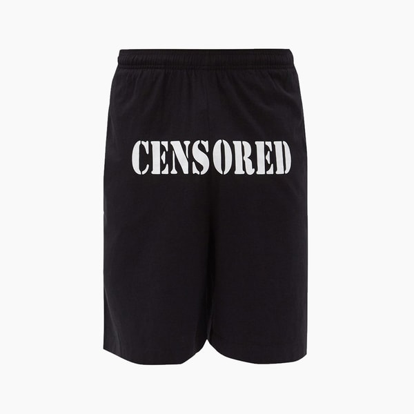 VETEMENTS Censored-Print Cotton-Jersey Shorts