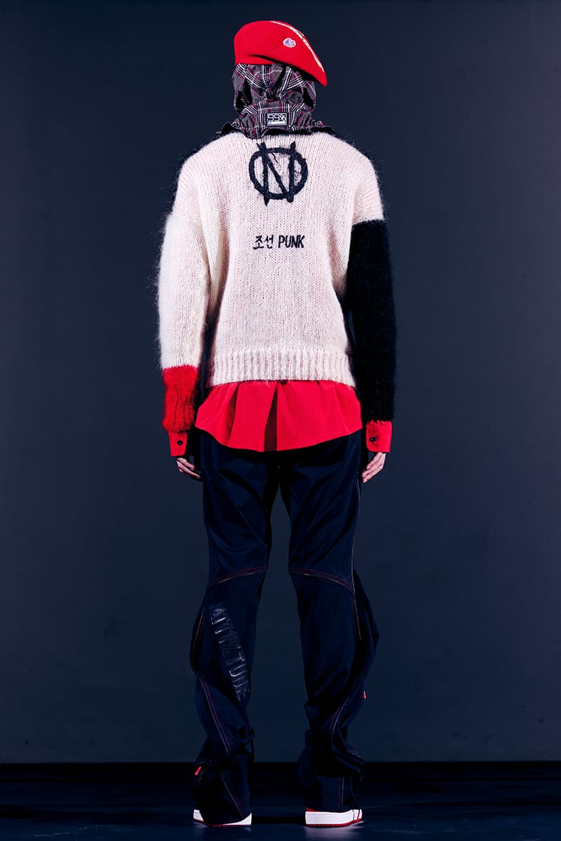 99%IS- "ATT1&TUDE" 15th Collection Lookbook diy maximalism Punk riot gear gobchang pants down puffer jackets glow in the dark reflective inks screenprint bajowoo south korean brand