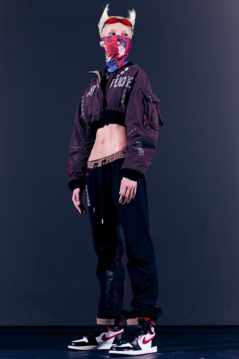 99%IS- "ATT1&TUDE" 15th Collection Lookbook diy maximalism Punk riot gear gobchang pants down puffer jackets glow in the dark reflective inks screenprint bajowoo south korean brand 