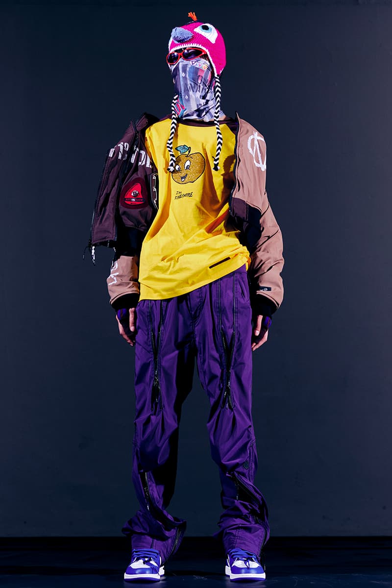 99%IS- "ATT1&TUDE" 15th Collection Lookbook diy maximalism Punk riot gear gobchang pants down puffer jackets glow in the dark reflective inks screenprint bajowoo south korean brand 