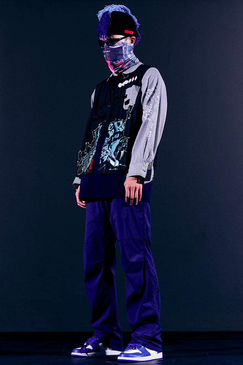 99%IS- "ATT1&TUDE" 15th Collection Lookbook diy maximalism Punk riot gear gobchang pants down puffer jackets glow in the dark reflective inks screenprint bajowoo south korean brand 