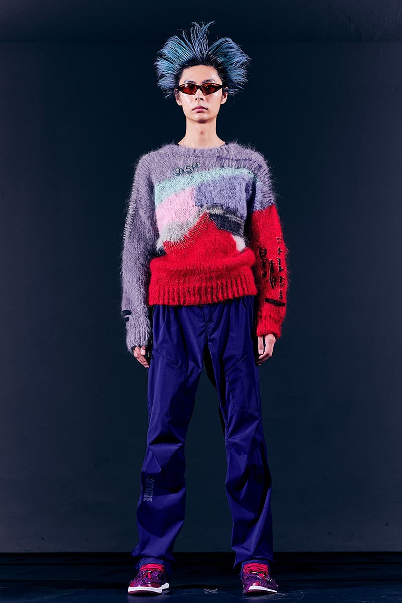 99%IS- "ATT1&TUDE" 15th Collection Lookbook diy maximalism Punk riot gear gobchang pants down puffer jackets glow in the dark reflective inks screenprint bajowoo south korean brand