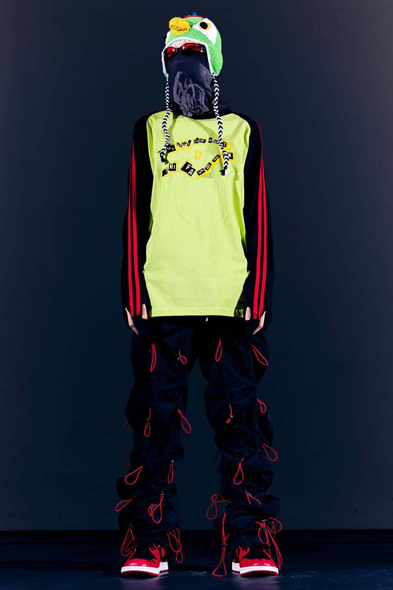 99%IS- "ATT1&TUDE" 15th Collection Lookbook diy maximalism Punk riot gear gobchang pants down puffer jackets glow in the dark reflective inks screenprint bajowoo south korean brand