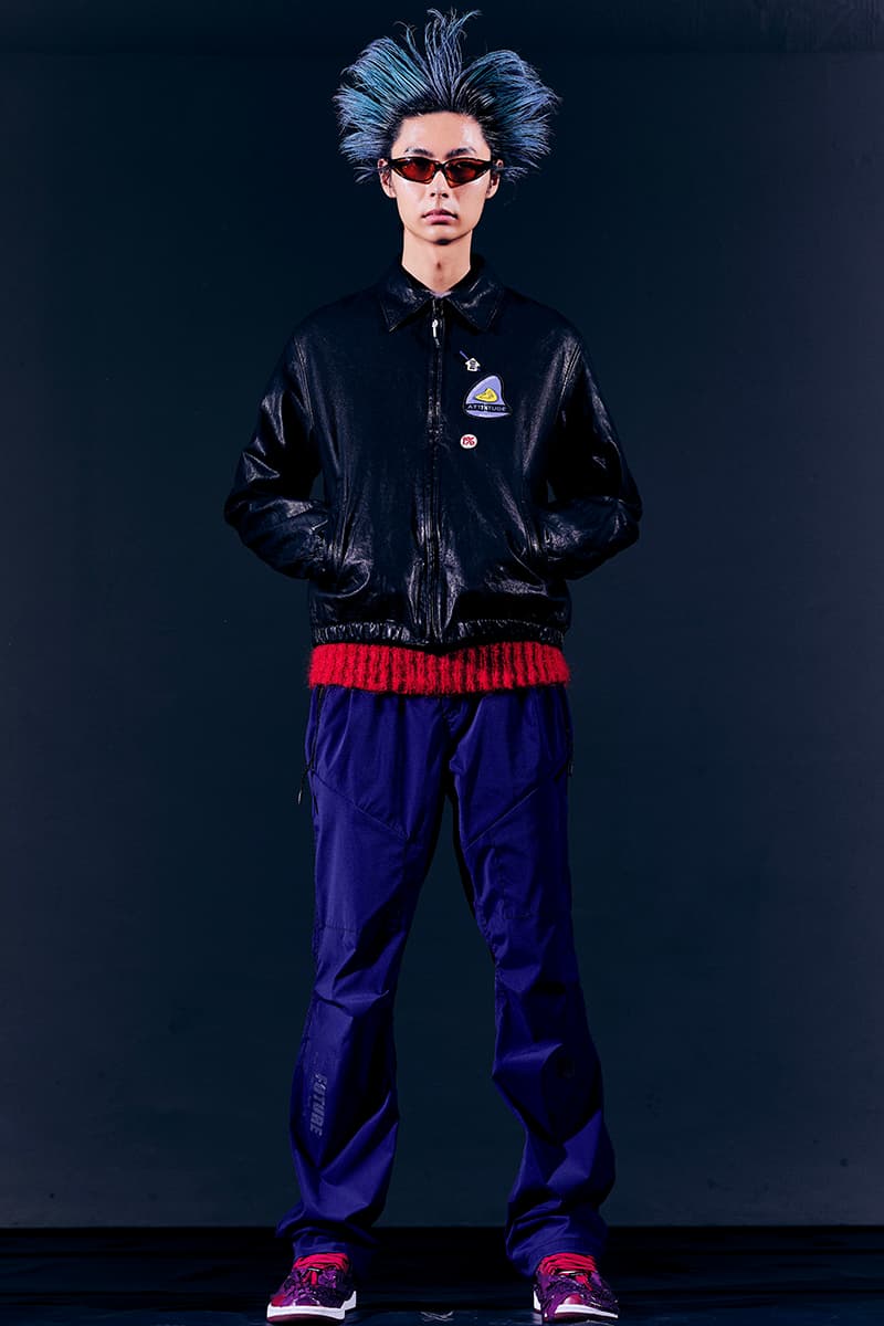 99%IS- "ATT1&TUDE" 15th Collection Lookbook diy maximalism Punk riot gear gobchang pants down puffer jackets glow in the dark reflective inks screenprint bajowoo south korean brand