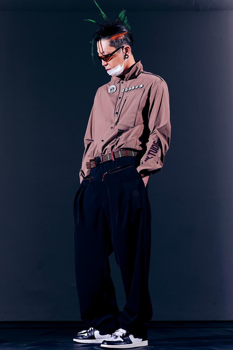 99%IS- "ATT1&TUDE" 15th Collection Lookbook diy maximalism Punk riot gear gobchang pants down puffer jackets glow in the dark reflective inks screenprint bajowoo south korean brand