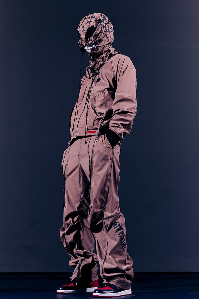 99%IS- "ATT1&TUDE" 15th Collection Lookbook diy maximalism Punk riot gear gobchang pants down puffer jackets glow in the dark reflective inks screenprint bajowoo south korean brand 