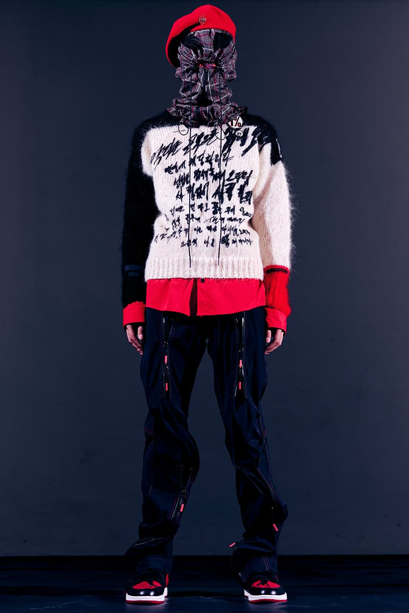 99%IS- "ATT1&TUDE" 15th Collection Lookbook diy maximalism Punk riot gear gobchang pants down puffer jackets glow in the dark reflective inks screenprint bajowoo south korean brand 