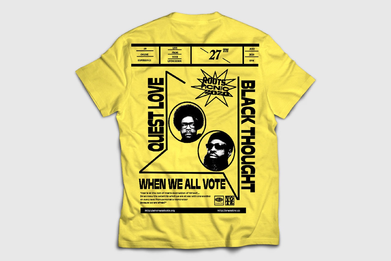 Brownstone for The Roots Picnic 2020 Shirt Merch tee graphics design questlove black thought vote june 27