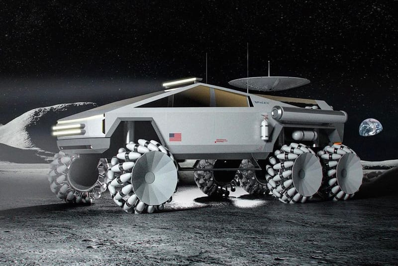 Artist Reimagines Tesla's Cybertruck as a Six-Wheel Moon Rover