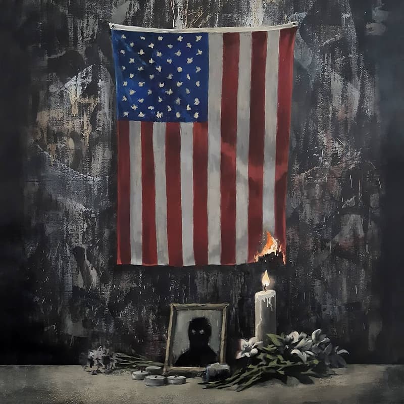banksy street artist art black lives matter painting instagram statement protests demonstrations info photos burning flag