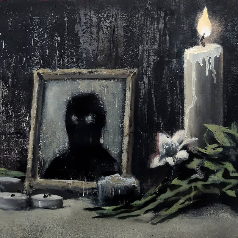 banksy street artist art black lives matter painting instagram statement protests demonstrations info photos burning flag