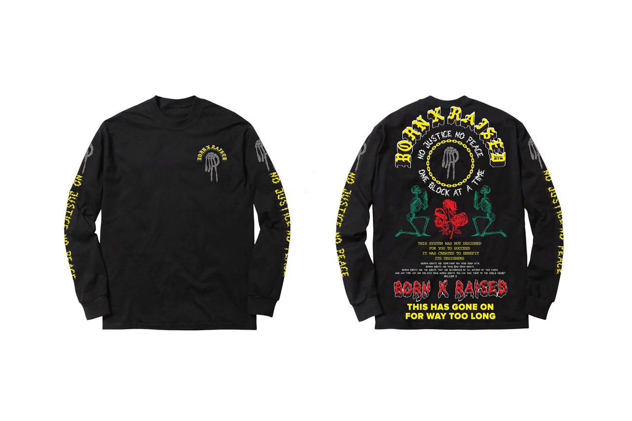 born x raised no justice no peace collection black lives matter blm charity long sleeve t-shirt tee facemask official release date info photos price store list