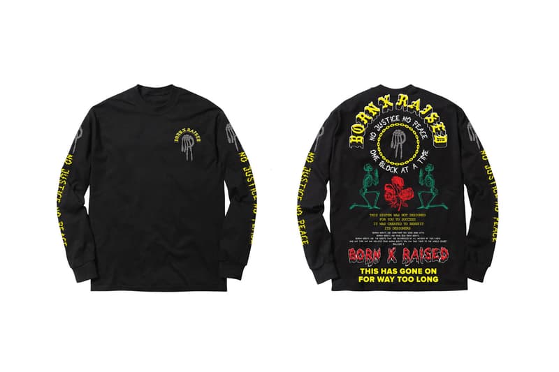 born x raised no justice no peace collection black lives matter blm charity long sleeve t-shirt tee facemask official release date info photos price store list