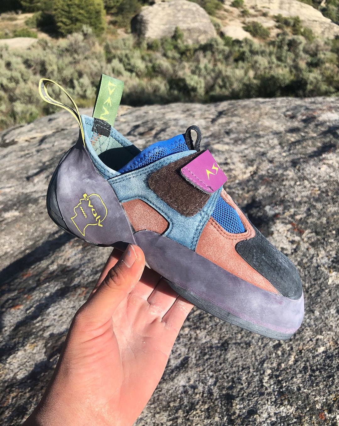 brain dead evolv zenist rock climbing shoe charity donation brown blue purple green yellow official release date info photos price store list buying guide