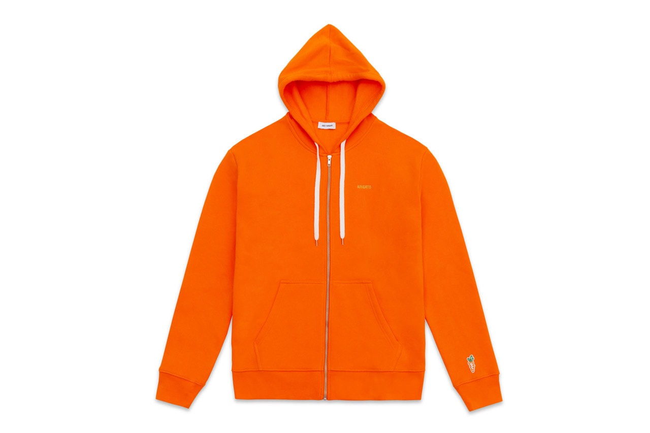 Carrots and Axel Arigato Apparel and Sneaker Drop Clean 90 T-Shirts Zip up Hoodies Sweatpants Rugby Shirt Bird Embroidery Orange Green