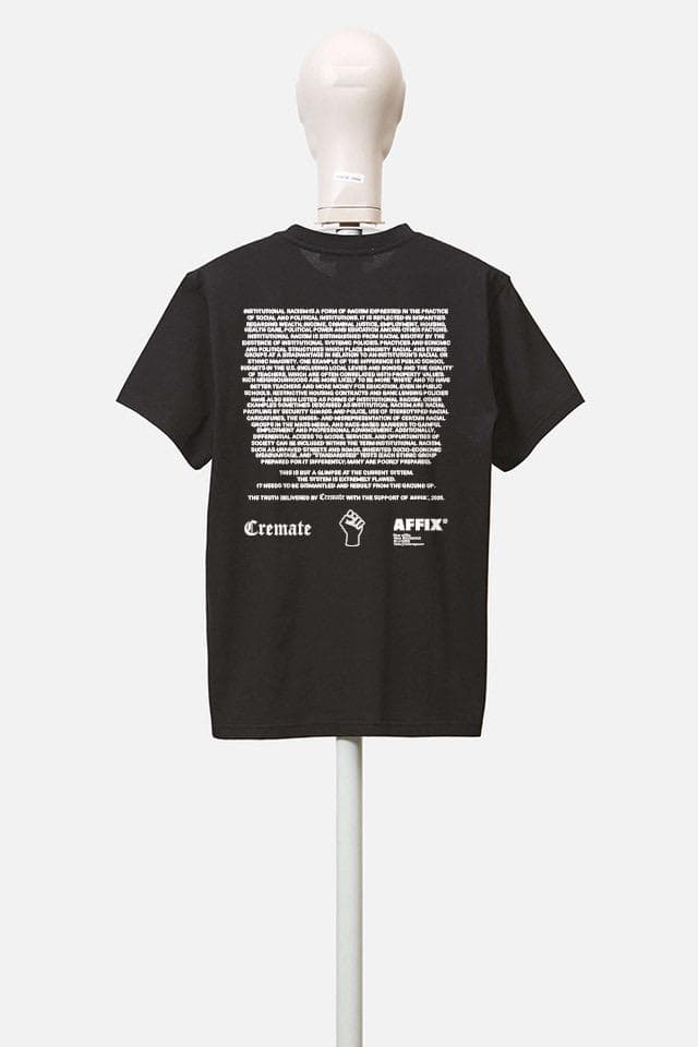 Cremate x AFFIX "Loaded Dice" T-Shirt #BlackLivesMatter systematic racism charity tee top black white Stephen Lawrence Charitable Trust 100 per cent profits Black Lives Matter UK