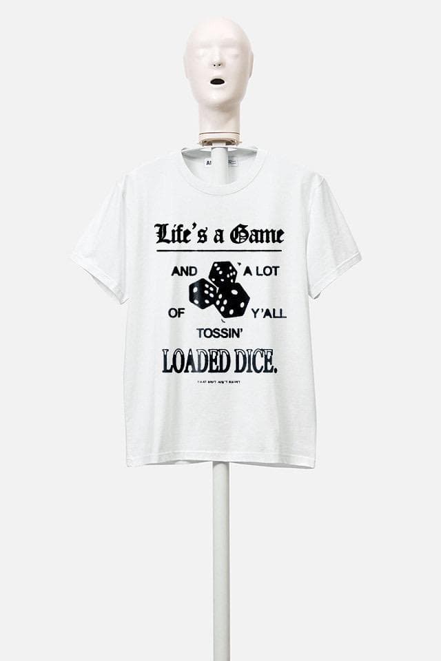 Cremate x AFFIX "Loaded Dice" T-Shirt #BlackLivesMatter systematic racism charity tee top black white Stephen Lawrence Charitable Trust 100 per cent profits Black Lives Matter UK