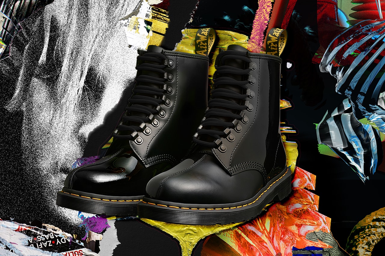 PLEASURES alex james dr martens 1460 remastered boot new wave punk black patent leather buy cop purchase release information