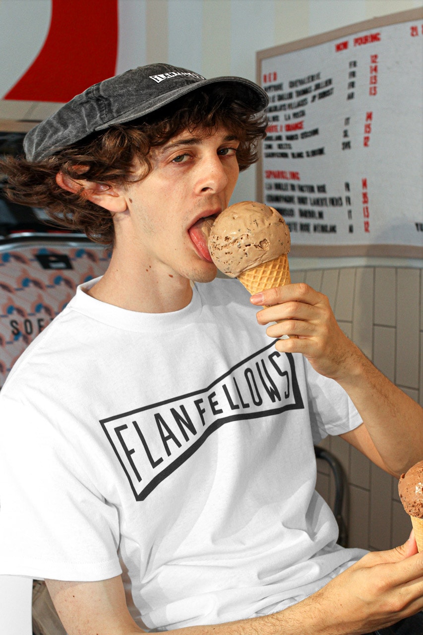 OddFellows x FLAN Summer Capsule Collection T-shirts Aprons Hats Ice Cream Flavor Bowtie Logo White Black Baby Blue 