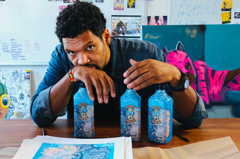 Hebru Brantley Designs Limited Edition Bombay Sapphire Gin Bottle first ever proceeds charity black lives matter benefit alcohol artwork artist designer