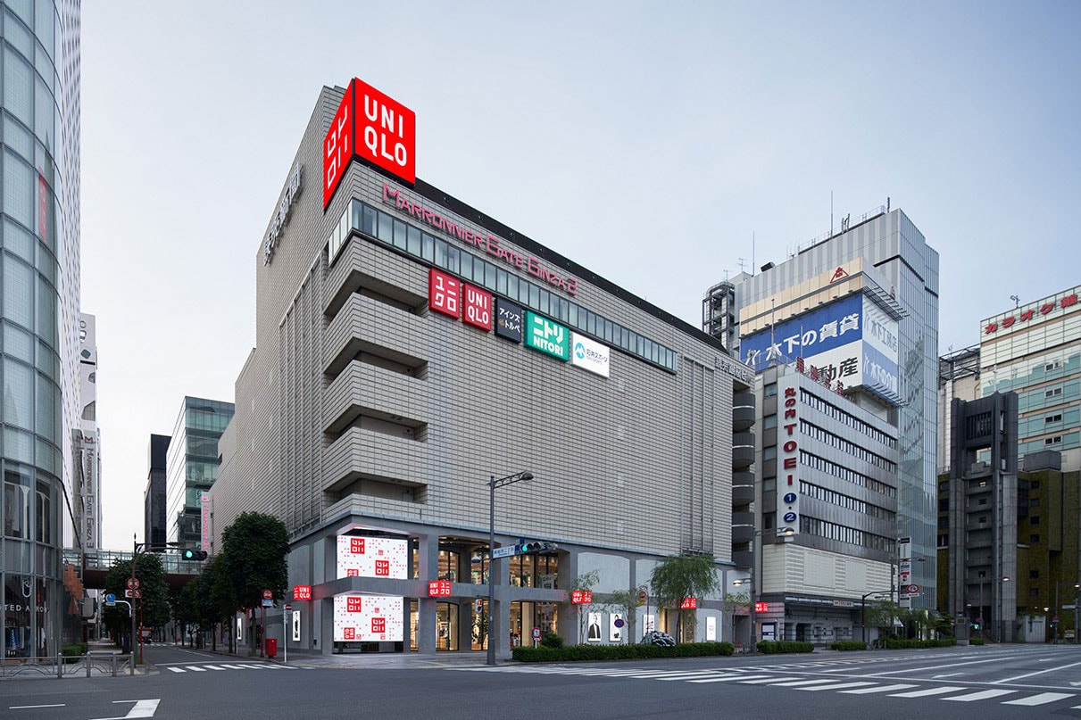 UNIQLO Tokyo Ginza Flagship Store Opening Marronnier Gate Herzog & de Meuron retail Ginza concrete architecture 