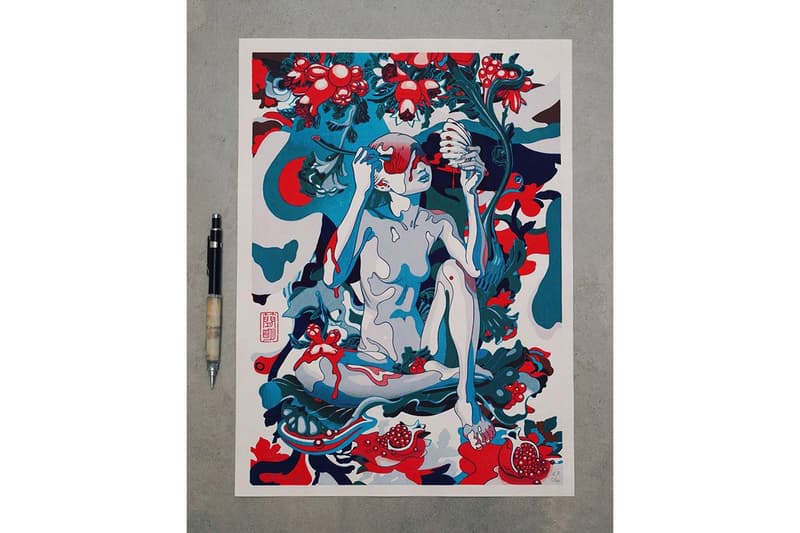 James Jean Print Auction NAACP Legal Defense Fund 'Pomegranate' Woodcut Washi Paper “Hosho-shi” Living National Trrasure Ichibei Iwano