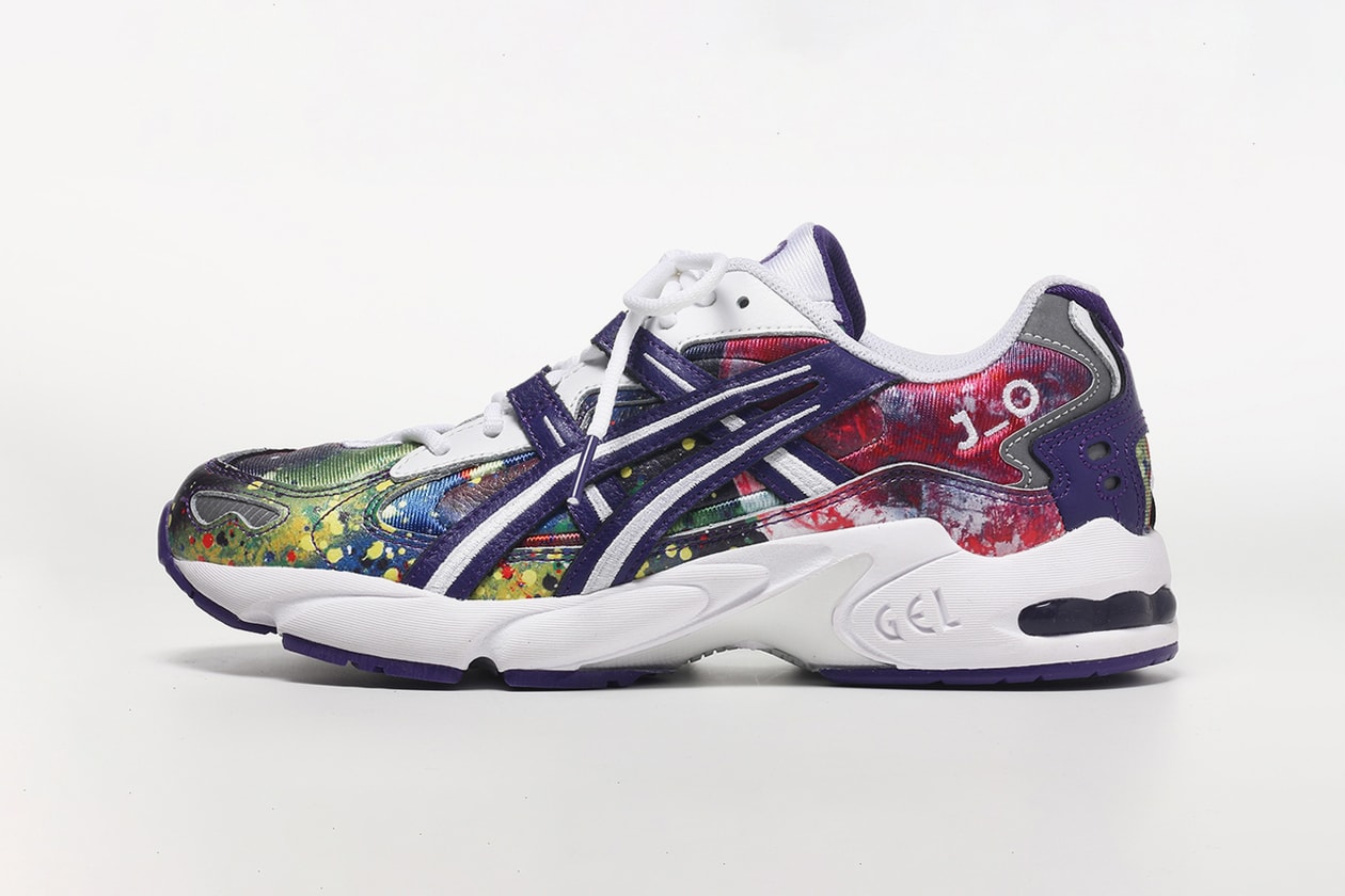 jantje ontembarr asics gel kayano 5 v og paint splatter purple blue silver white red green official raffle release date info photos price store list buying guide