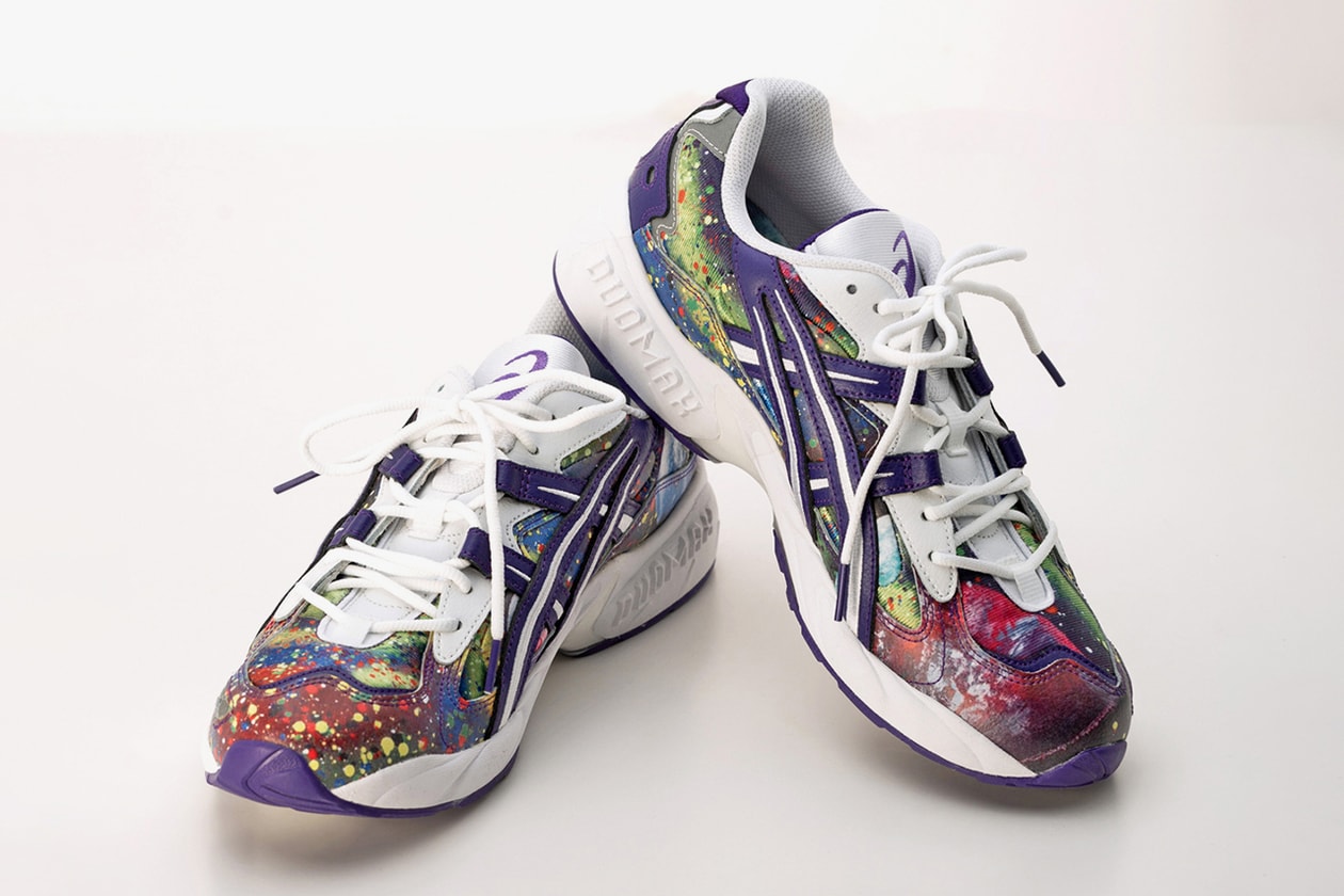 jantje ontembarr asics gel kayano 5 v og paint splatter purple blue silver white red green official raffle release date info photos price store list buying guide