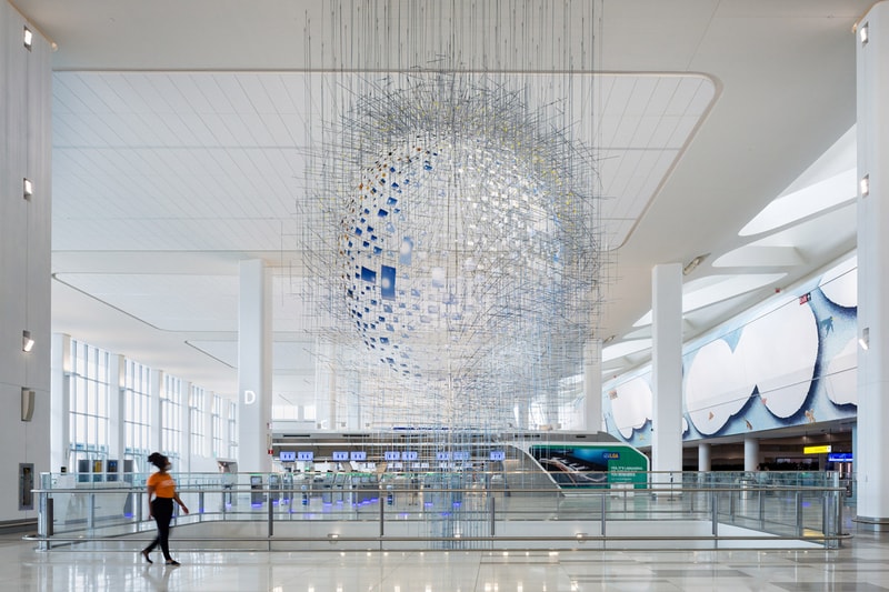 LaGuardia Airport Public Artworks Terminal B Andrew Cuomo Mosaics Sculptures Benches Glass New York City Photographs Jeppe Hein Sabine Hornig Laura Owens Sarah Sze