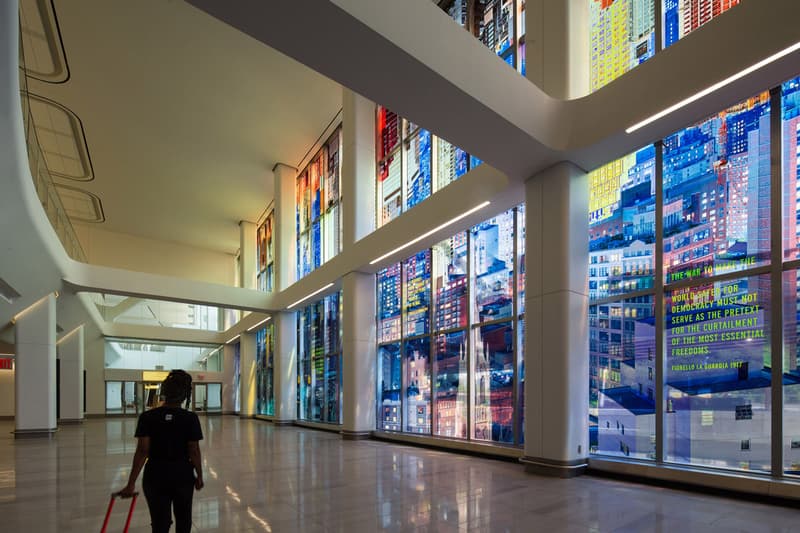 LaGuardia Airport Public Artworks Terminal B Andrew Cuomo Mosaics Sculptures Benches Glass New York City Photographs Jeppe Hein Sabine Hornig Laura Owens Sarah Sze