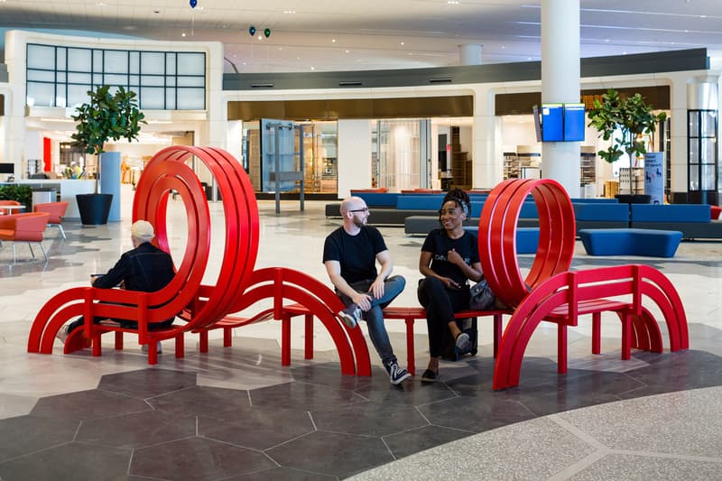 LaGuardia Airport Public Artworks Terminal B Andrew Cuomo Mosaics Sculptures Benches Glass New York City Photographs Jeppe Hein Sabine Hornig Laura Owens Sarah Sze