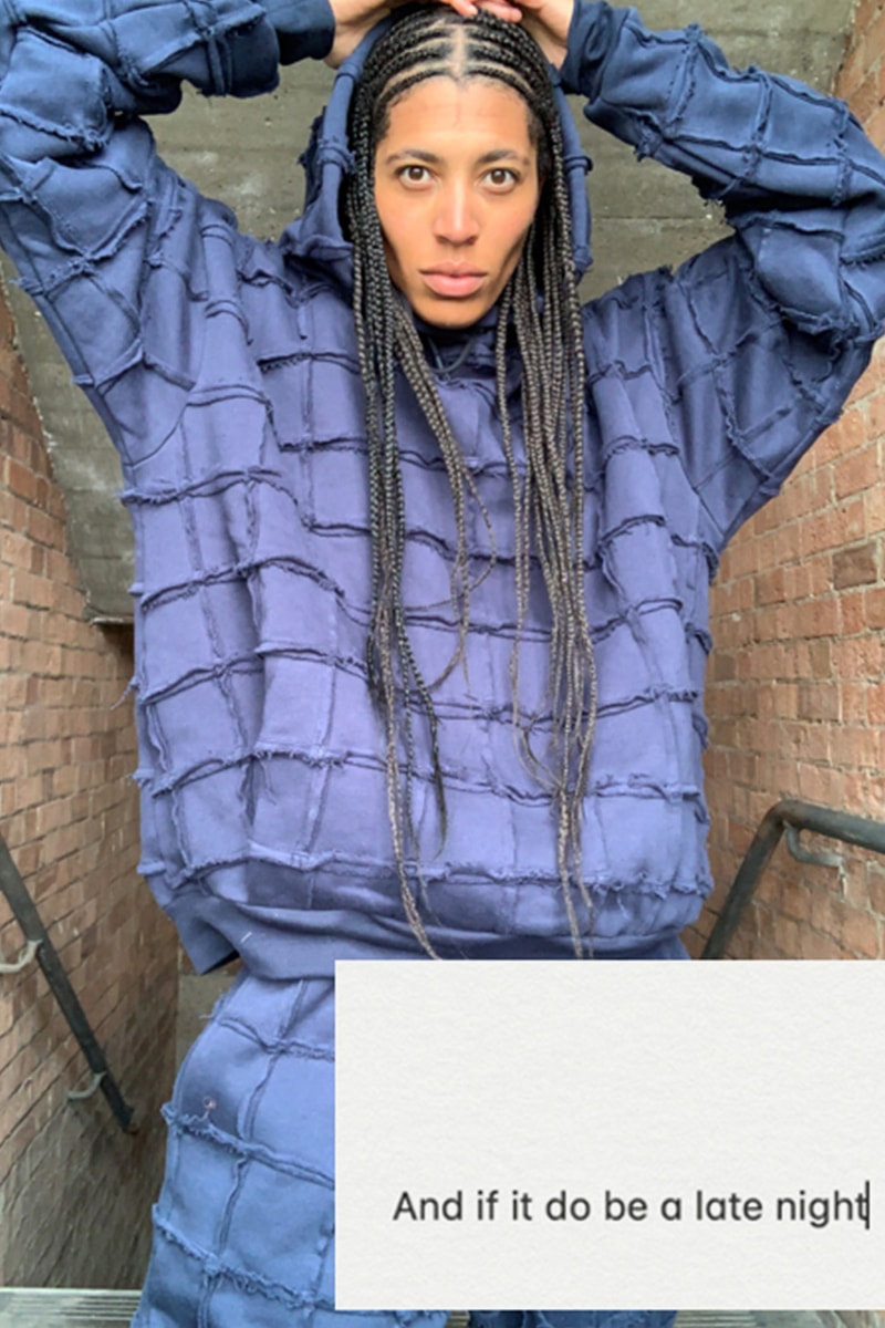 ln-cc martine rose late night conscious campaign sustainable collection release information buy cop purchase london fashion week virtual details kai isaiah jamal tracksuit hoodie sweatpants shirt patchwork 