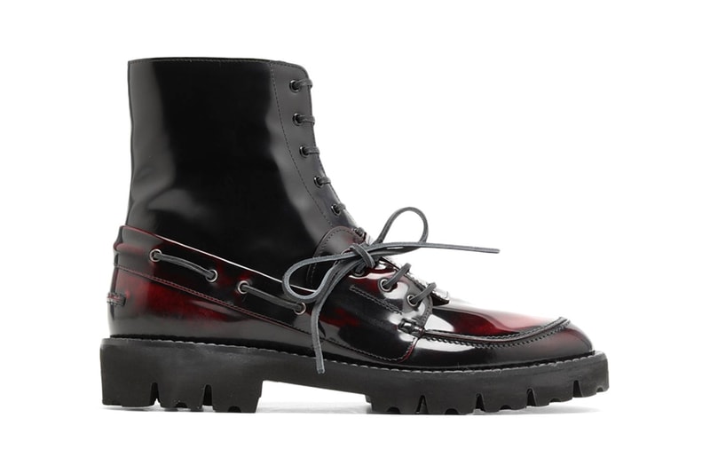 maison margiela spliced maroon leather boots release ss20 laceup 