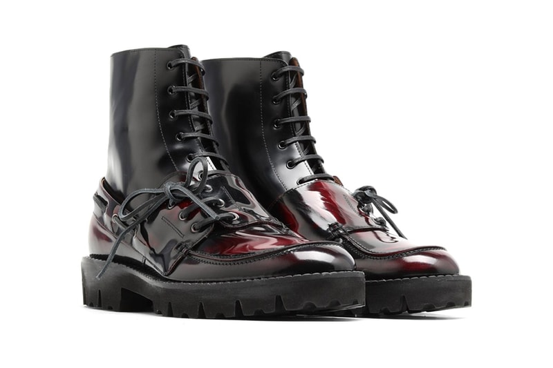 maison margiela spliced maroon leather boots release ss20 laceup 