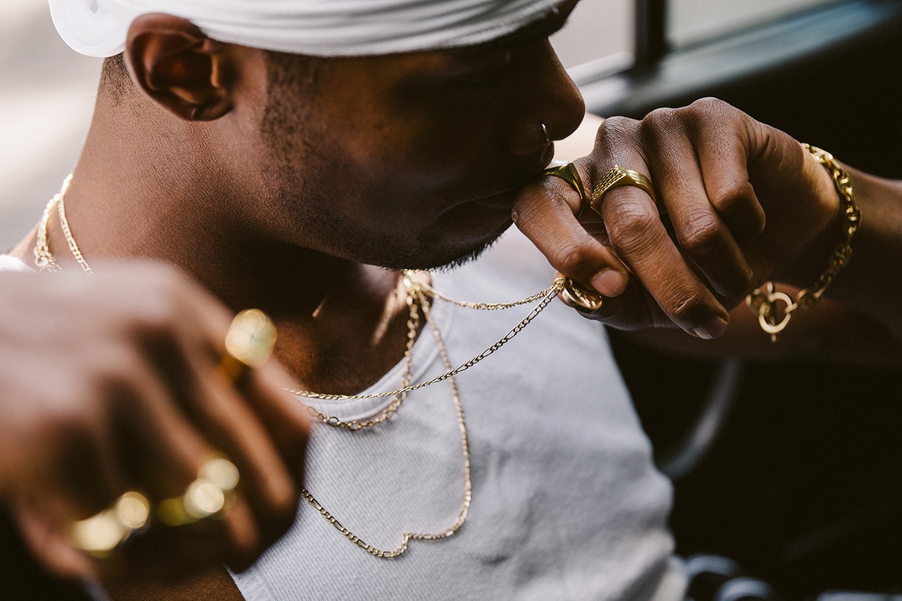 MAPLE Summer Editorial 2020 Jewelry Rings Necklaces Bracelets Closer Look Canadian Brand Luxury Streetwear North Vancouver Cuban Double Mariner Links Mother of Pearl Grace Jones