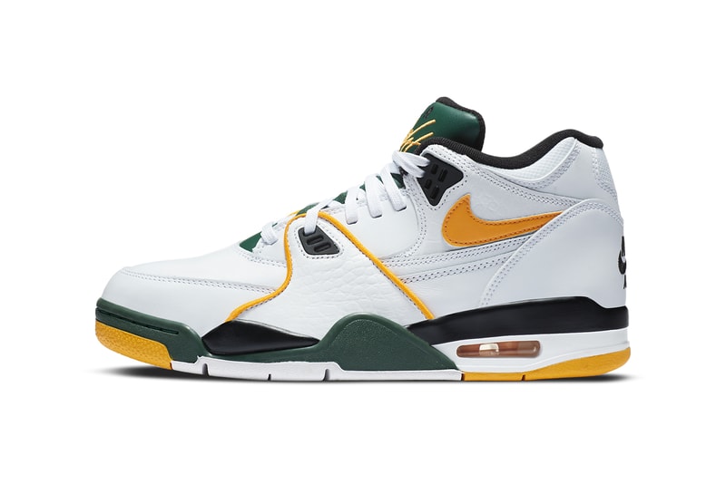 nike sportswear air flight 89 seattle supersonics white black forest green del sol yellow CN0050 100 official release date info photos price store list buying guide