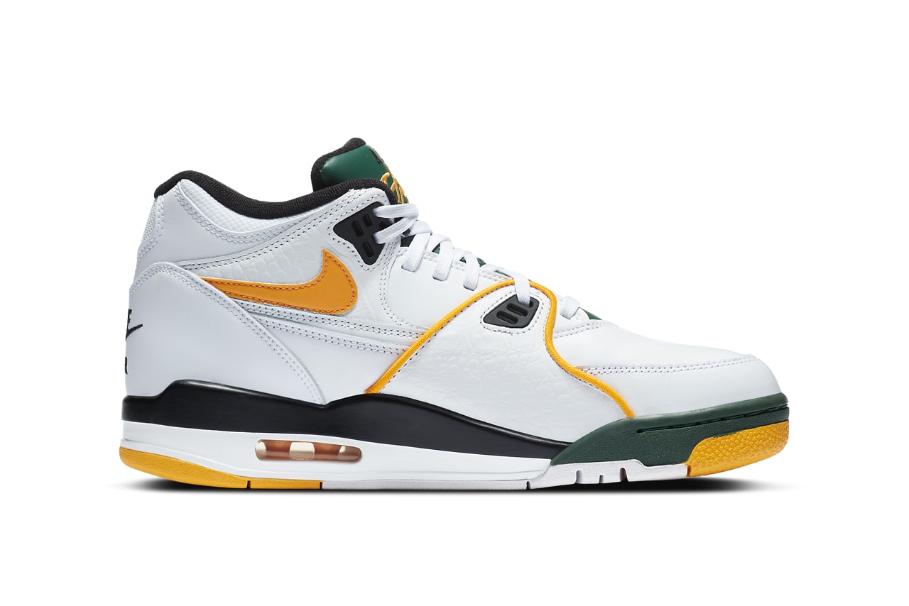nike sportswear air flight 89 seattle supersonics white black forest green del sol yellow CN0050 100 official release date info photos price store list buying guide