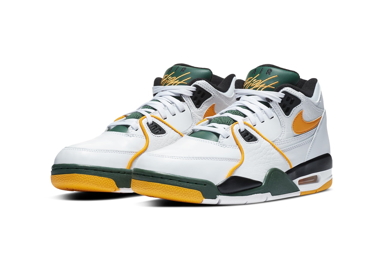 nike sportswear air flight 89 seattle supersonics white black forest green del sol yellow CN0050 100 official release date info photos price store list buying guide