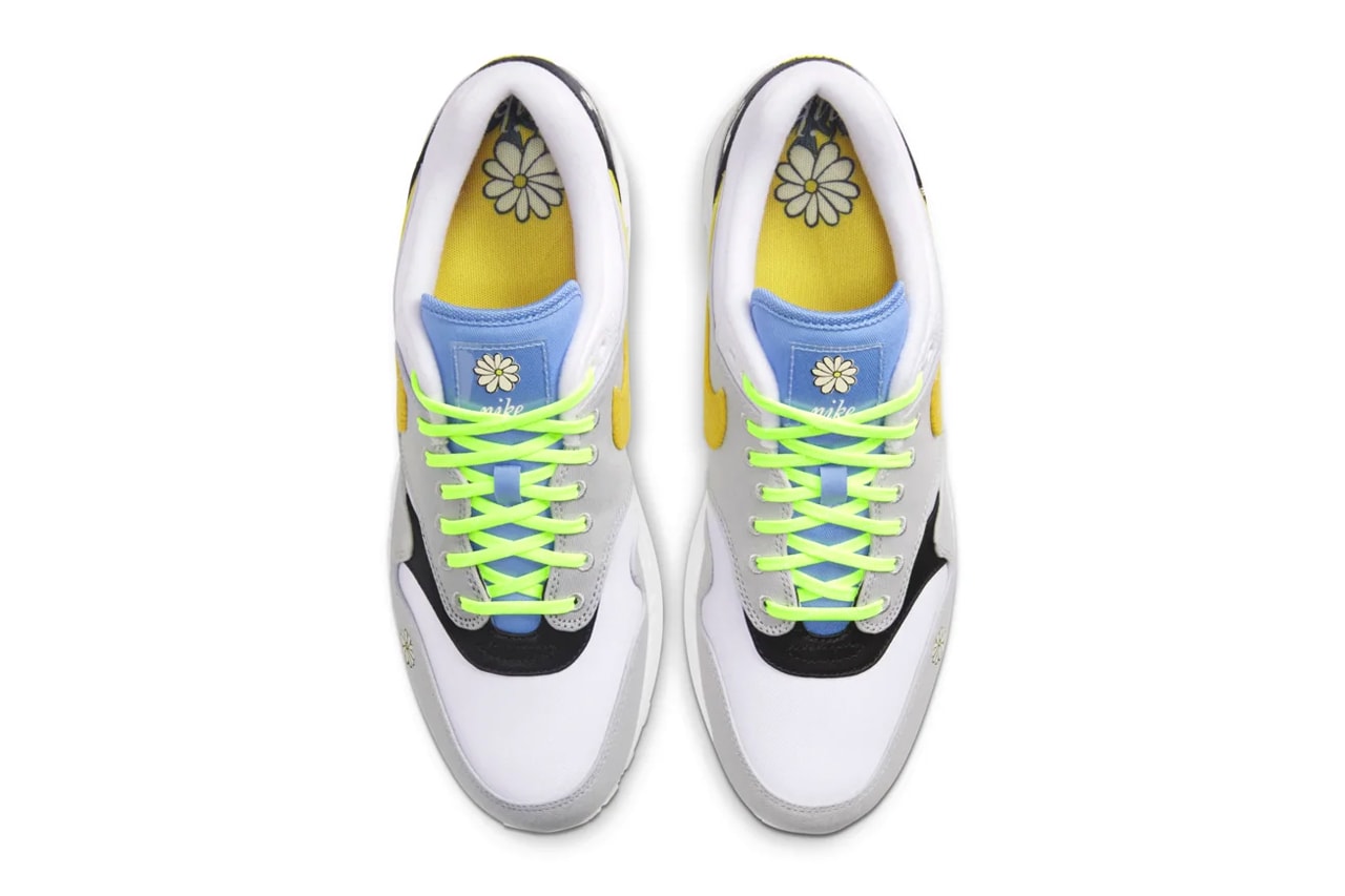 Nike Air Max 1 Speed Yellow white black ghost green menswear streetwear sneakers footwear shoes kicks trainers runners floral flowers dandilion CW6031 100 