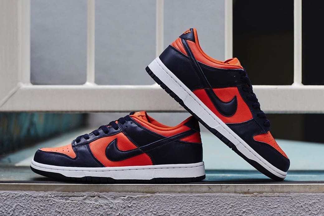 orange and navy blue sneakers