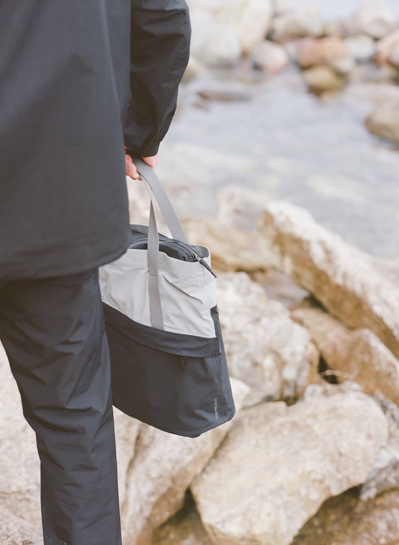 norse projects gore tex recycled collection shell jacket bucket hat waterproof tote black grey ash orange Cadmium Burnt Sienna