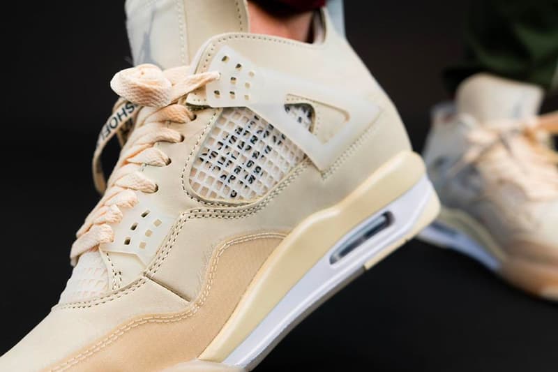 Off White Air Jordan 4 Sail Closer Look CV9388-100 Info Buy Price Date Release Virgil Abloh Muslin White Black WMNS womens