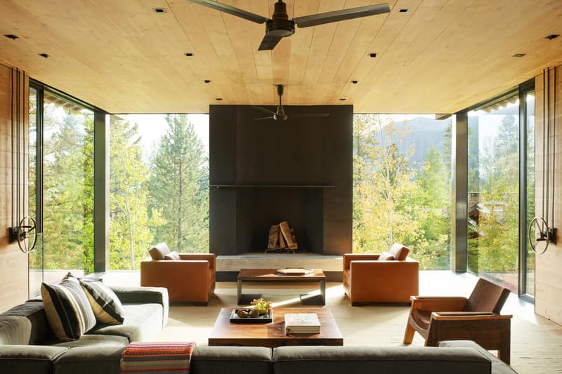 Olson Kundig’s Teton House jackson hole Wyoming pulley shutter transforming wood design interior