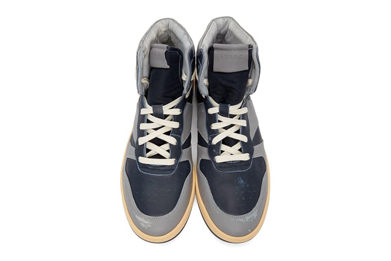 RHUDE Rhecess Hi Sneakers Georgetown Release Grey Navy Rhuigi SSENSE Info