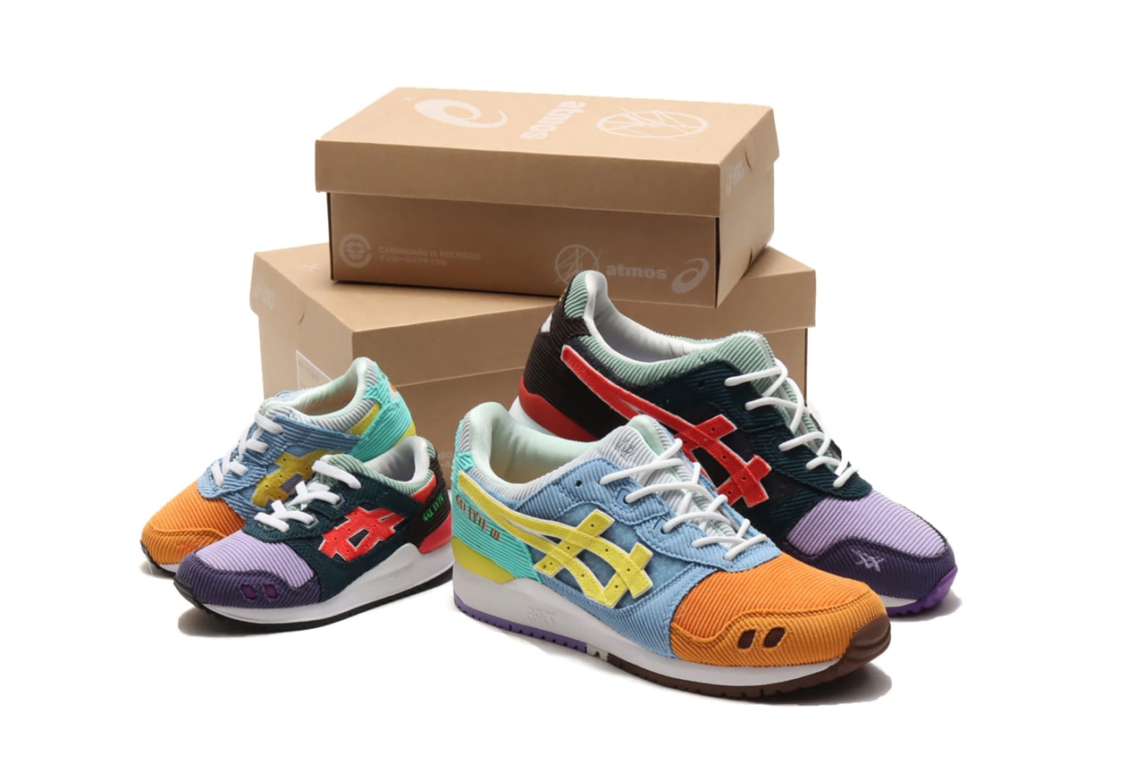 sean wotherspoon round two atmos asics gel lyte iii 3 corduroy mens kids velcro 1203A019 1204A018 000 purple blue orange yellow green white black official release date info photos price store list buying guide